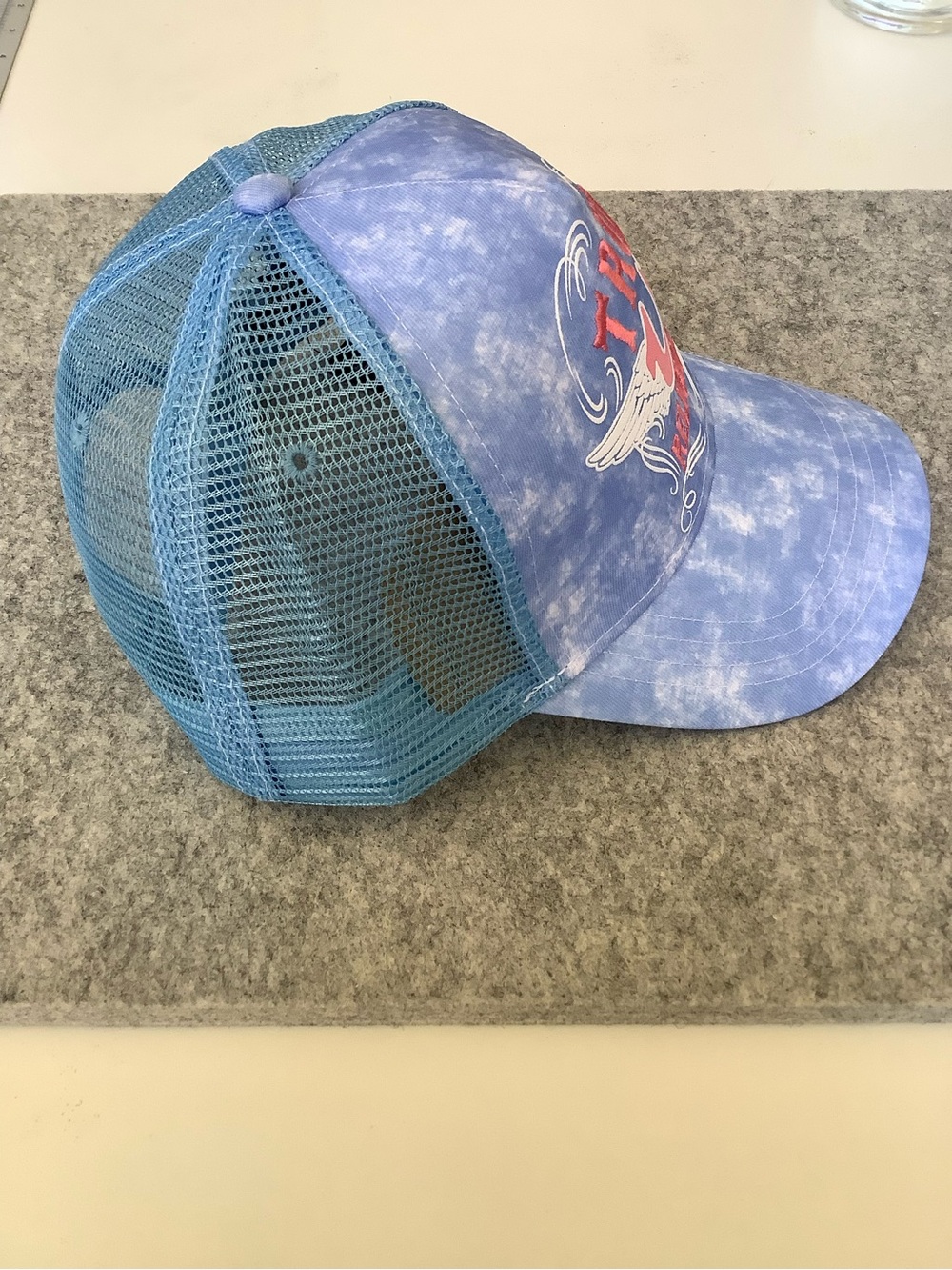 True Religion Blue Tie-Dye Trucker Hat with Pink Logo - Picture 4 of 6